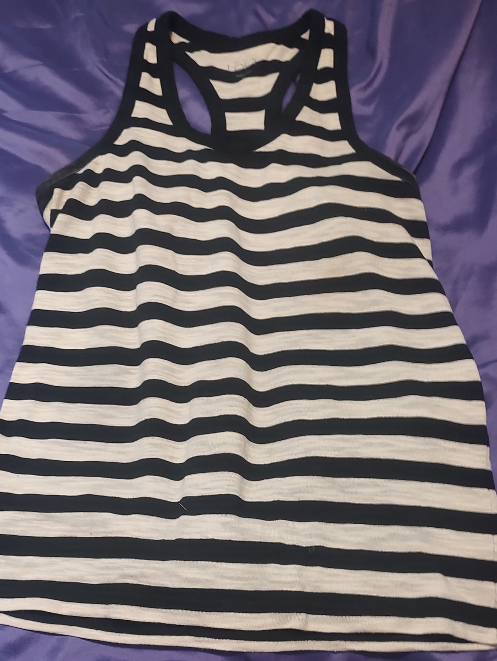 LOFT Striped Racerback Tank Top in Black and Beige